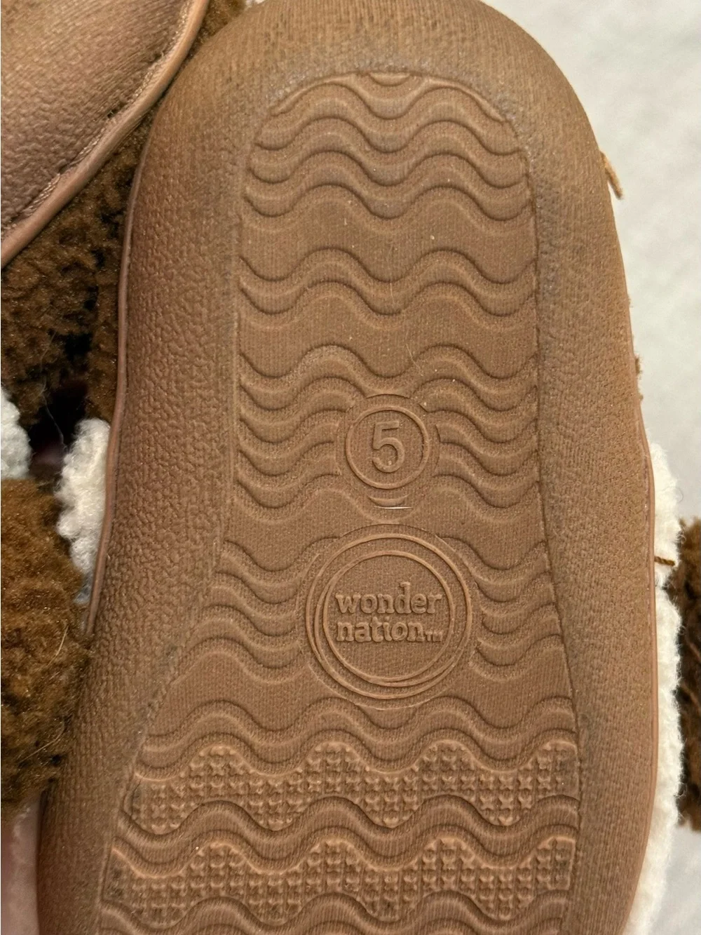 wonder nation Brown and Cream Plush Puppy Slipper Flats